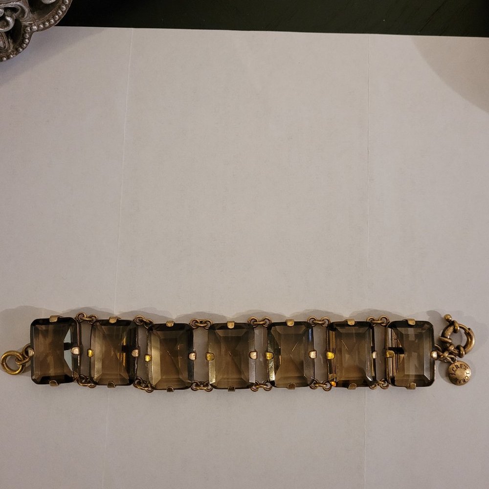 J.Crew Brass Bracelet with Smoky Quartz Colored Glass